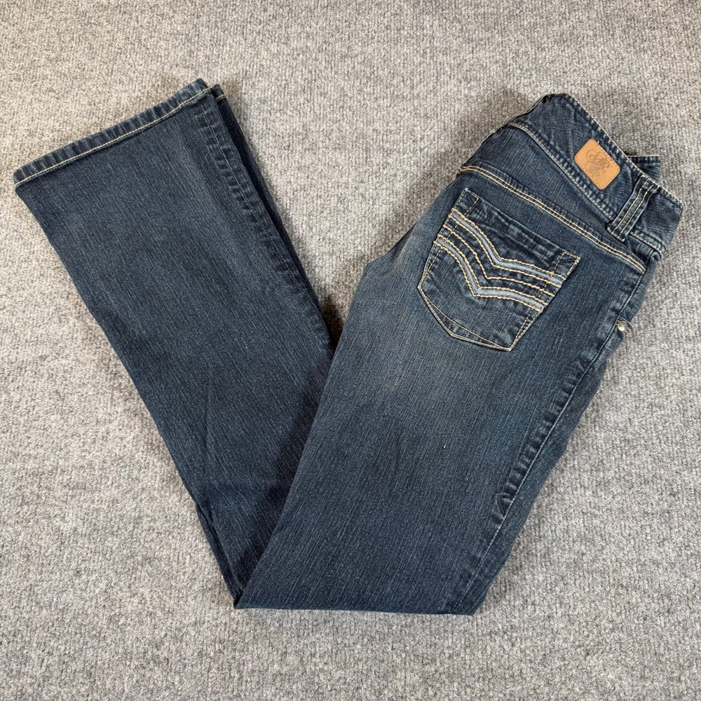 American Rag Cie Womens Mid Flare Jeans Dark Wash Embroidered RN134190 3R